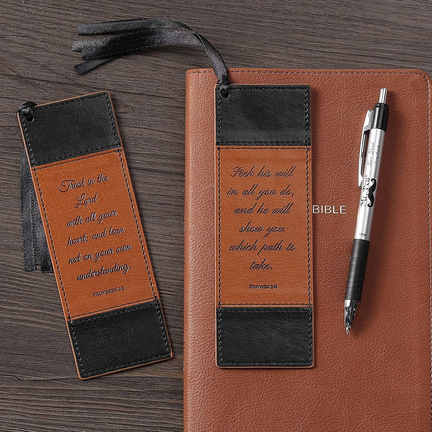 Mr. Pen- Christian Faux Leather Bookmarks, 2 Pack, Bible Verse, Religious Book Mark
